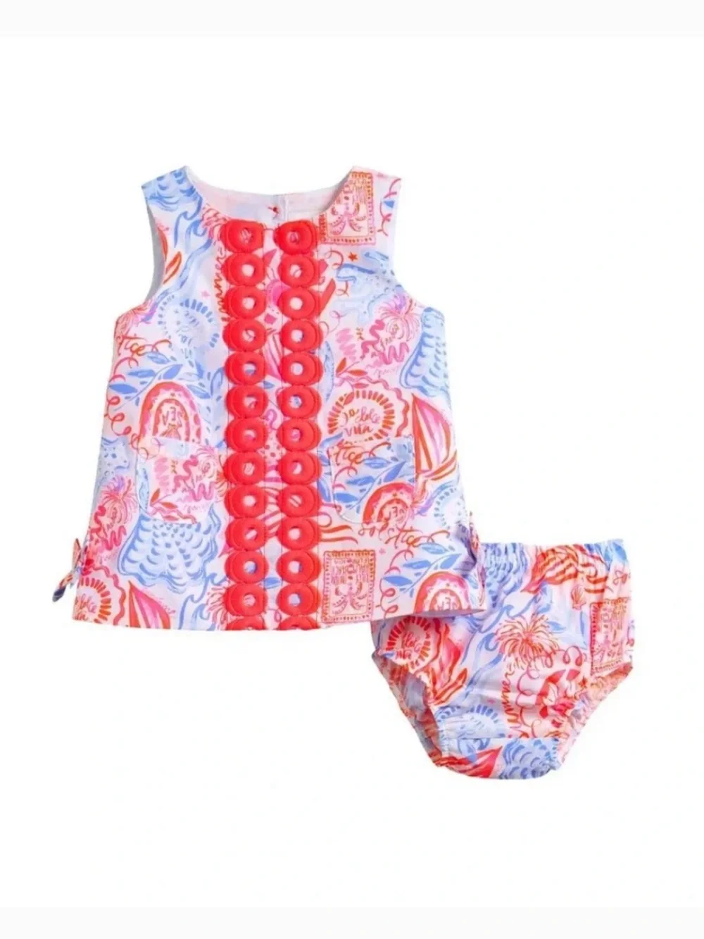 Lilly Pulitzer Sun, Sea, Sand Shift Dress with Bloomers. Size 6-12 months.
